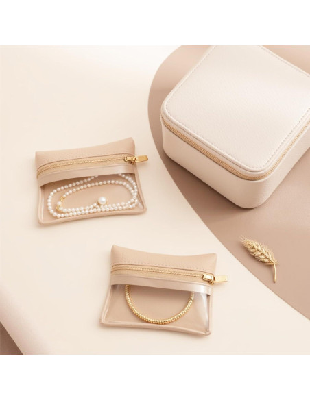 12 Bolsas de Joyería de Viaje XCRUI Terciopelo Beige 11.4x7.9cm