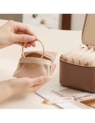 12 Bolsas de Joyería de Viaje XCRUI Terciopelo Beige 11.4x7.9cm