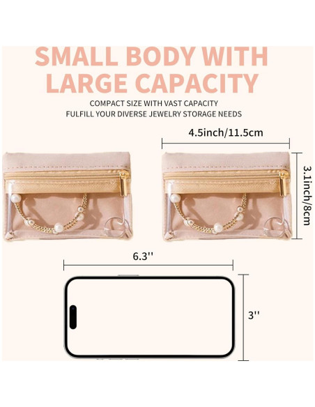 12 Bolsas de Joyería de Viaje XCRUI Terciopelo Beige 11.4x7.9cm