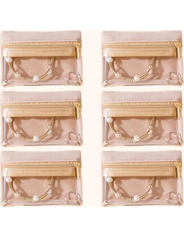 12 Bolsas de Joyería de Viaje XCRUI Terciopelo Beige 11.4x7.9cm