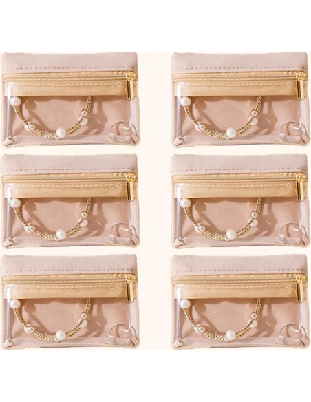 12 Bolsas de Joyería de Viaje XCRUI Terciopelo Beige 11.4x7.9cm