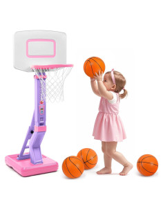 Aro de Baloncesto Jugana Rosa Ajustable con 4 Pelotas