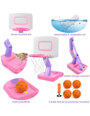 Aro de Baloncesto Jugana Rosa Ajustable con 4 Pelotas