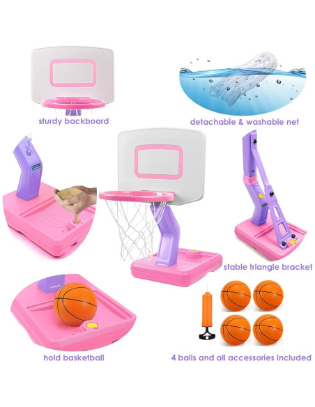 Aro de Baloncesto Jugana Rosa Ajustable con 4 Pelotas