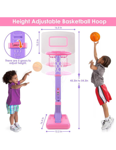 Aro de Baloncesto Jugana Rosa Ajustable con 4 Pelotas