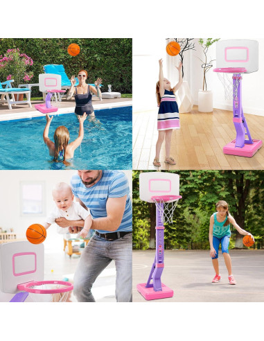 Aro de Baloncesto Jugana Rosa Ajustable con 4 Pelotas
