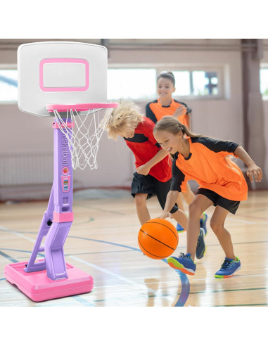 Aro de Baloncesto Jugana Rosa Ajustable con 4 Pelotas