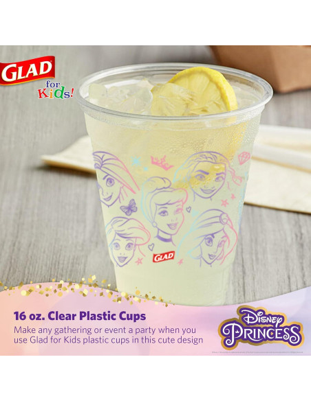 Copas de Plástico Disney Princesa Glad 16oz 36 Pzas
