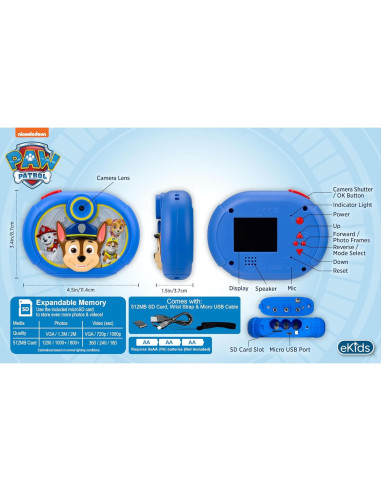 Cámara Digital para Niños eKids Paw Patrol PW-533 Azul