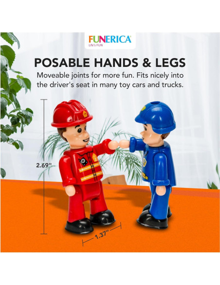 FUNERICA Conjunto de 8 Figuras Flexibles para Niños - Bomberos y Policías