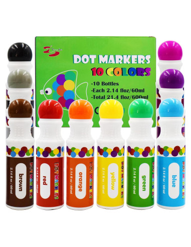 Marcadores de Puntos Yuanhe - 10 Colores Lavables para Niños