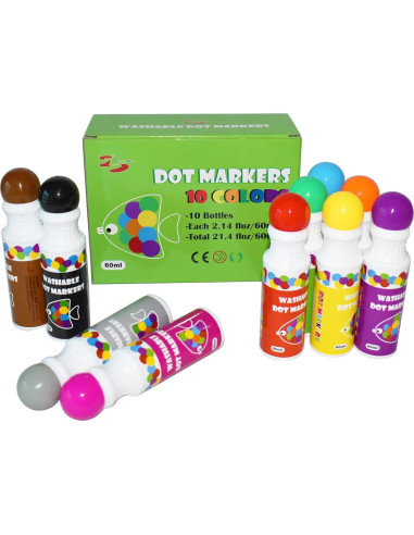 Marcadores de Puntos Yuanhe - 10 Colores Lavables para Niños