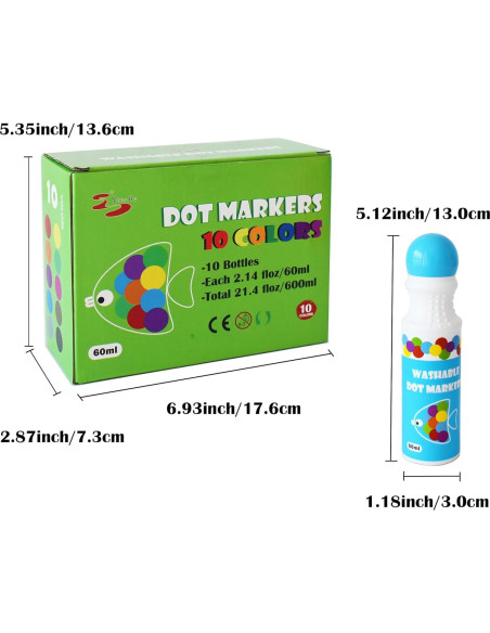 Marcadores de Puntos Yuanhe - 10 Colores Lavables para Niños