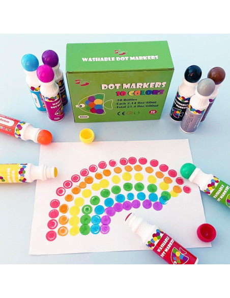 Marcadores de Puntos Yuanhe - 10 Colores Lavables para Niños
