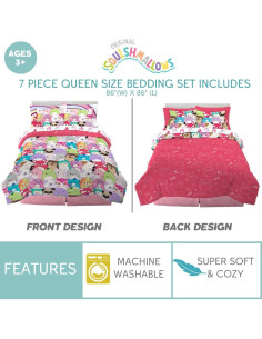 Conjunto de Ropa de Cama Franco Squishmallows 7 Piezas Queen 2