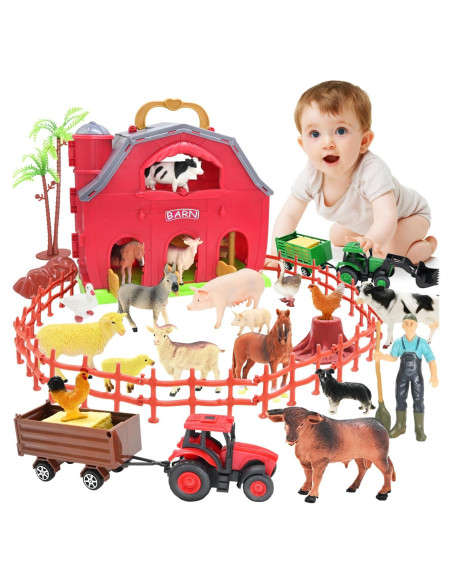 Juguete de Granja BOLZRA Set de Animales y Tractor
