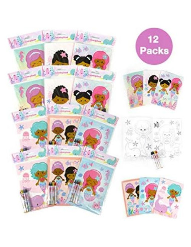 Set de Libros para Colorear Sirenas Arcoíris TINYMILLS 12 Libros y 48 Crayones