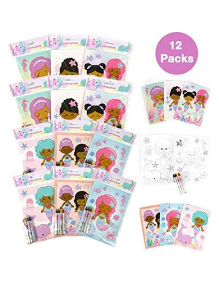 Set de Libros para Colorear Sirenas Arcoíris TINYMILLS 12 Libros y 48 Crayones