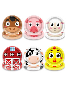 60 Platos Desechables OUSHISS Animales de Granja 17.8 cm