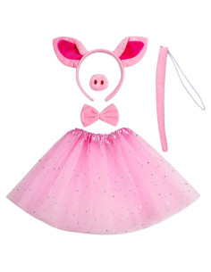 Disfraz de Cerdo Elegante Rosa con Diadema y Falda Tutú