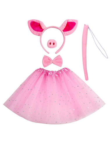 Disfraz de Cerdo Elegante Rosa con Diadema y Falda Tutú