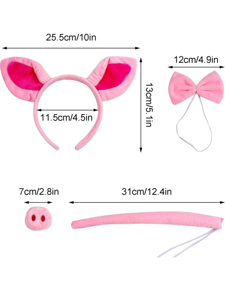 Disfraz de Cerdo Elegante Rosa con Diadema y Falda Tutú