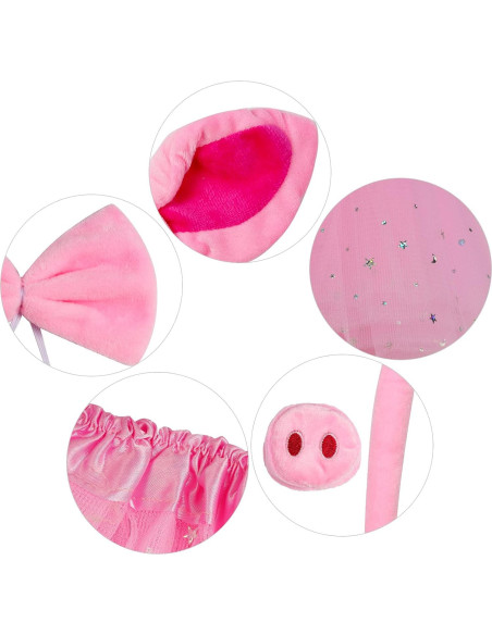 Disfraz de Cerdo Elegante Rosa con Diadema y Falda Tutú