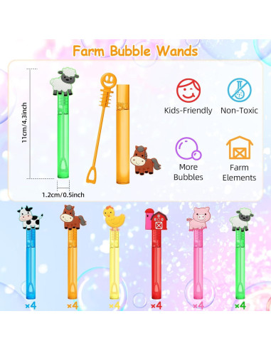 24 Varitas de Burbujas Animales de Granja AFZMON