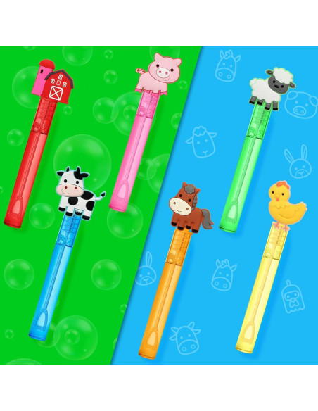 24 Varitas de Burbujas Animales de Granja AFZMON