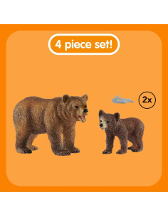 Juego de Animales Schleich Oso Grizzly y Cachorro 4 Piezas 2