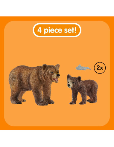Juego de Animales Schleich Oso Grizzly y Cachorro 4 Piezas
