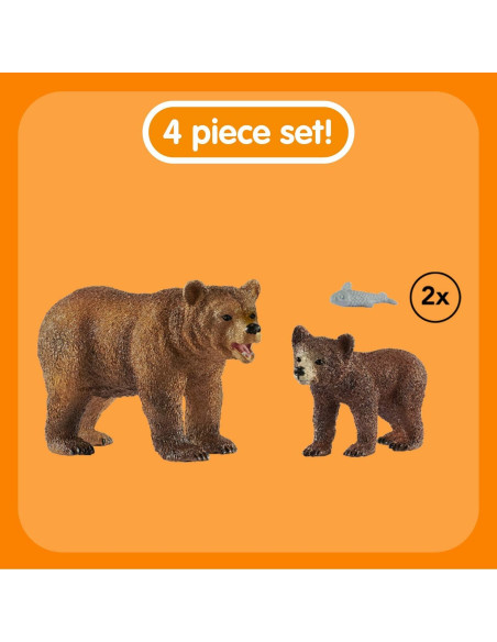 Juego de Animales Schleich Oso Grizzly y Cachorro 4 Piezas