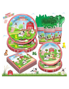 Kit de Fiesta de Cumpleaños Granja Piooluialy - 24 Platos, Vasos y Más