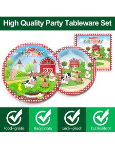 Kit de Fiesta de Cumpleaños Granja Piooluialy - 24 Platos, Vasos y Más 2