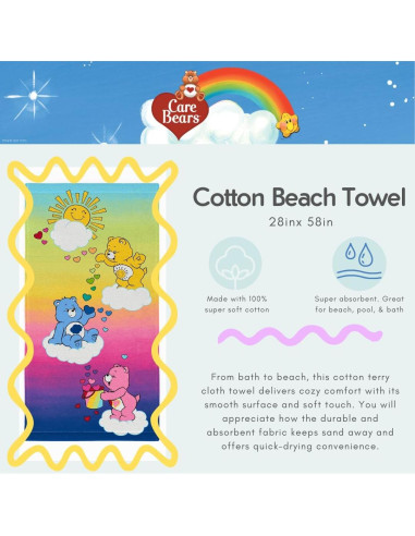 Toalla de Playa Care Bears Franco 147x71 cm Suave Algodón