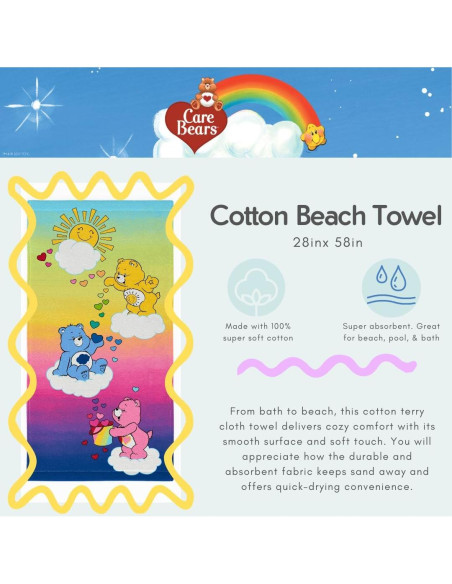 Toalla de Playa Care Bears Franco 147x71 cm Suave Algodón
