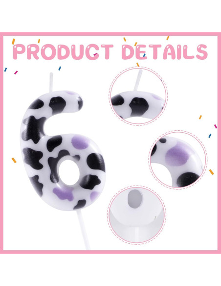 Vela de Cumpleaños Vaca Rosa 6 para Pastel de Fiesta