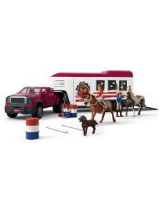 Juego de Transporte de Caballos Schleich 119 Piezas - Camión y Remolque con 2 Jinetes y Accesorios