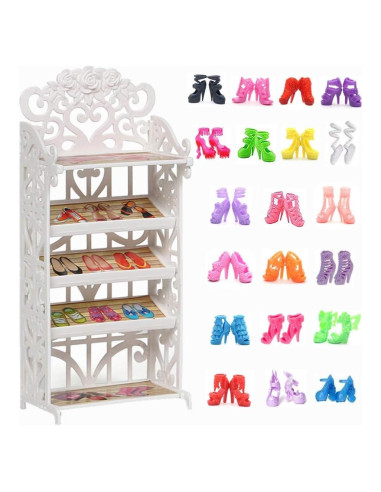 Estante de Zapatos + 20 Pares para Muñecas 11.5"