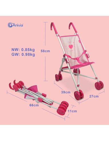Carrito de Muñeca Anivia DB102pink Plegable para Niños