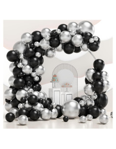 Kit de Globos Metálicos Negros y Plateados 124pcs para Fiesta