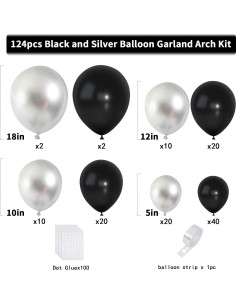 Kit de Globos Metálicos Negros y Plateados 124pcs para Fiesta 2