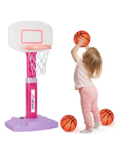 Aro de Baloncesto LACCHOUFEE Rosa Ajustable para Niños