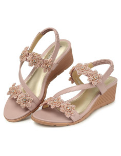 Sandalias TEMOFON para Mujeres con Tacón Bajo Rosa Oscuro - Talla 9