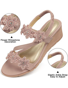 Sandalias TEMOFON para Mujeres con Tacón Bajo Rosa Oscuro - Talla 9 2