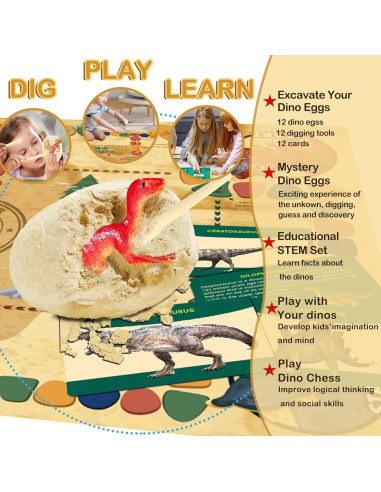 Kit Excavación Dinosaurios - 12 Huevos Rellenos Jiaxin
