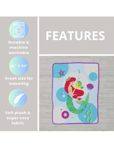 Manta La Sirenita Ariel Franco 116x152 cm Suave Plush