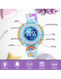 Reloj 3D Unicornio VAPCUFF para Niñas 3-12 Años Azul 2