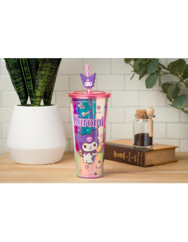 Taza Fría Sanrio Kuromi 710 ml con Tapa y Popote