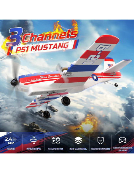 Avión RC DEERC P51D Mustang 3 Canales Estabilizador